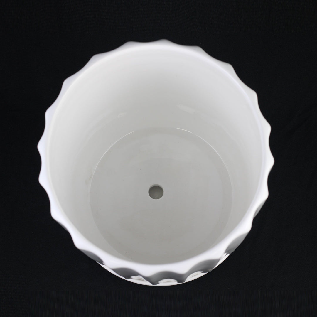 3-Piece White Ceramic Planter Pot Set with Fluted Design &amp; Saucers