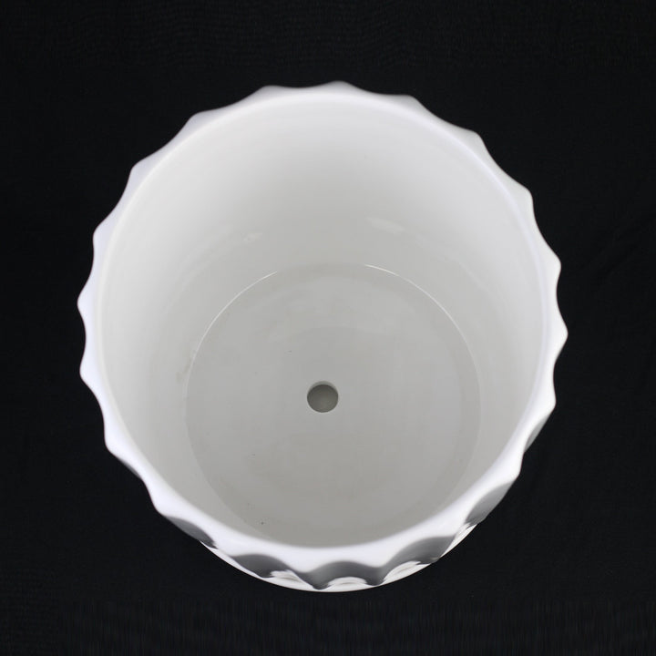 3-Piece White Ceramic Planter Pot Set with Fluted Design &amp; Saucers