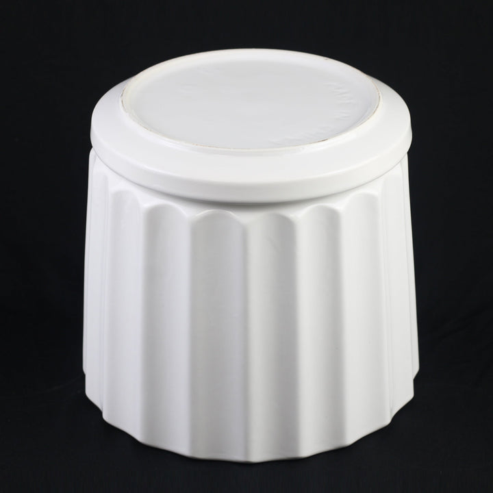 3-Piece White Ceramic Planter Pot Set with Fluted Design &amp; Saucers