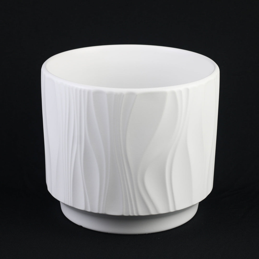 3-Piece White Stoneware Planter Pot Set with Embossed Texture