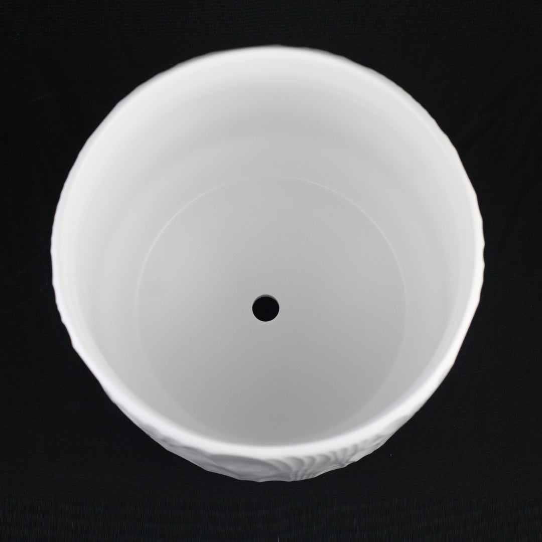 3-Piece White Stoneware Planter Pot Set with Embossed Texture