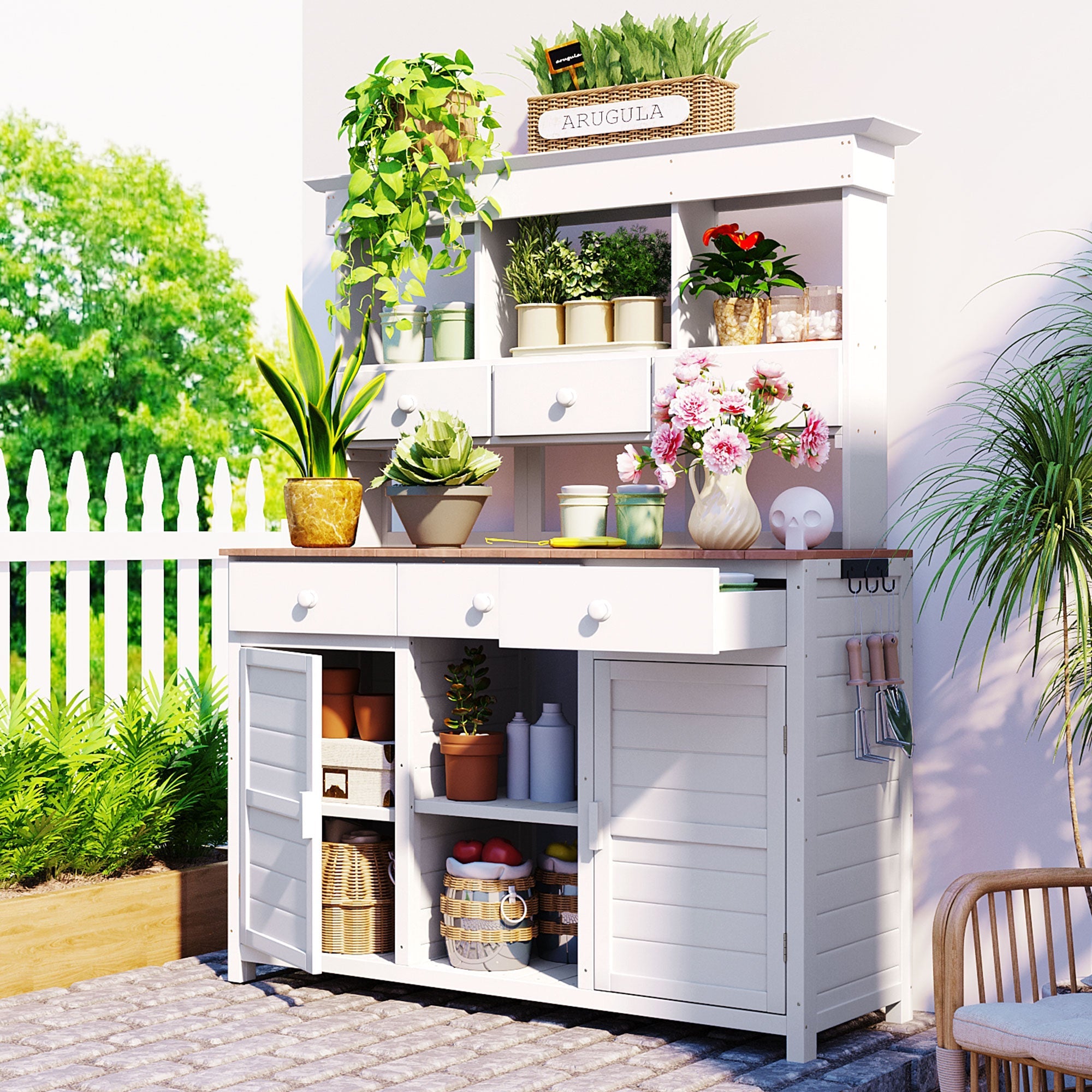 TOPMAX 65.7'' Tall Garden Potting Bench with Hutch