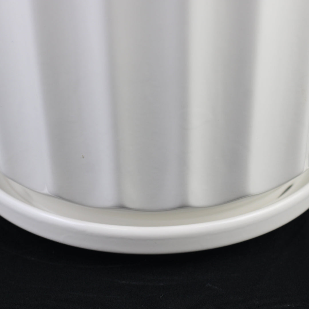 3-Piece White Ceramic Planter Pot Set with Fluted Design &amp; Saucers