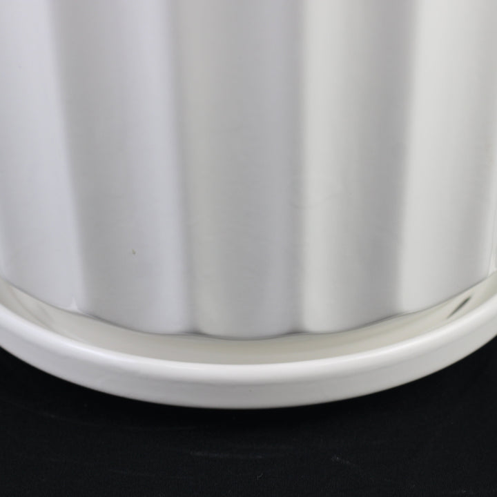 3-Piece White Ceramic Planter Pot Set with Fluted Design &amp; Saucers