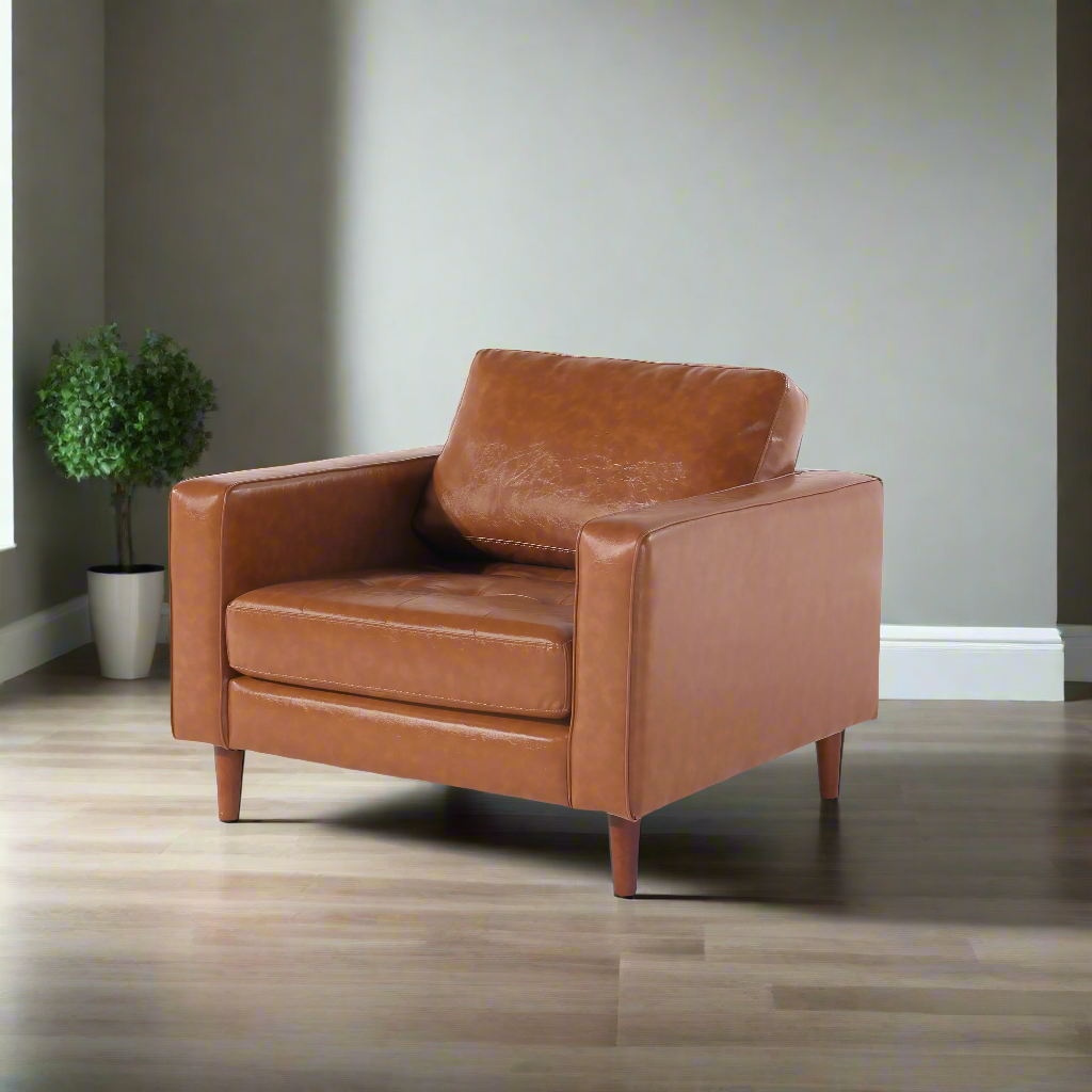 Cosmic Modern Contemporary Leather Armchair- Light Brown