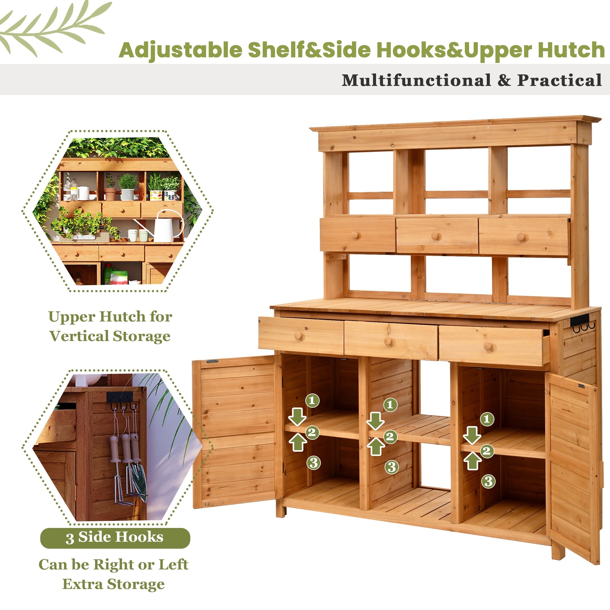 TOPMAX 65.7'' Tall Garden Potting Bench with Hutch