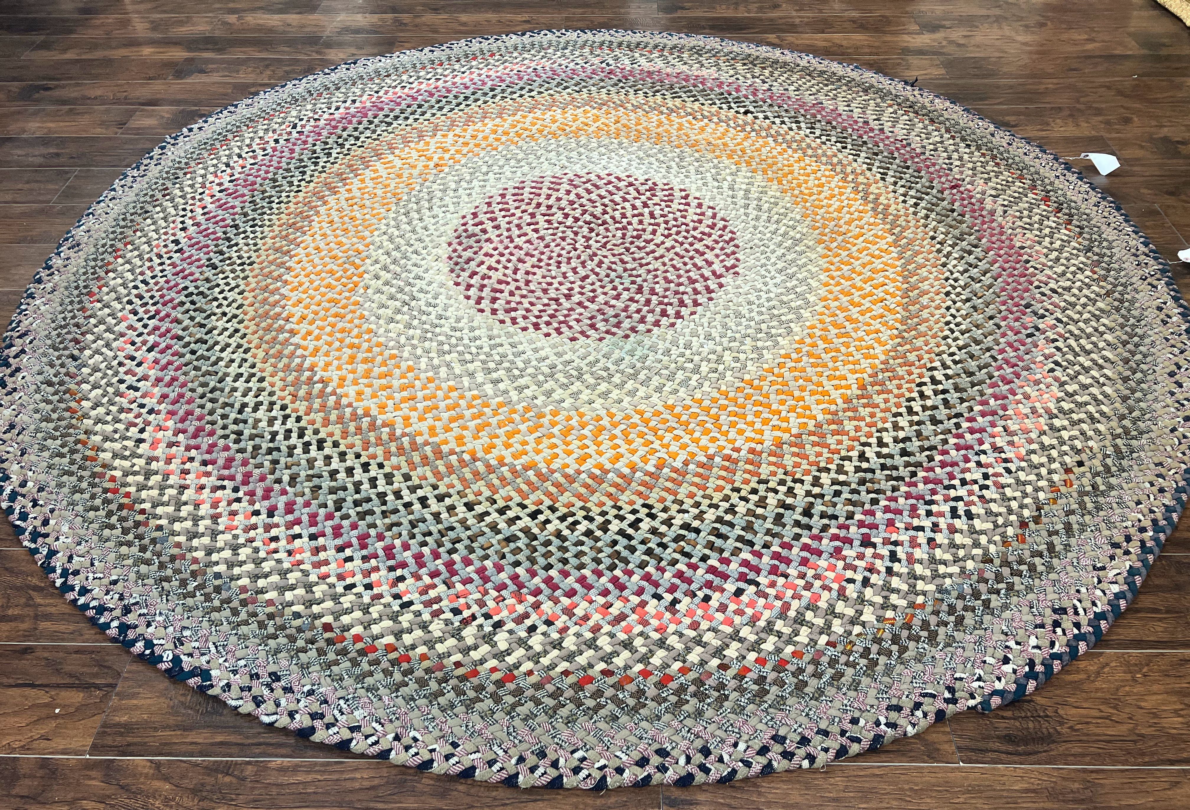 Large American Braided Rug 9x9, Multicolor Vintage Braided Carpet