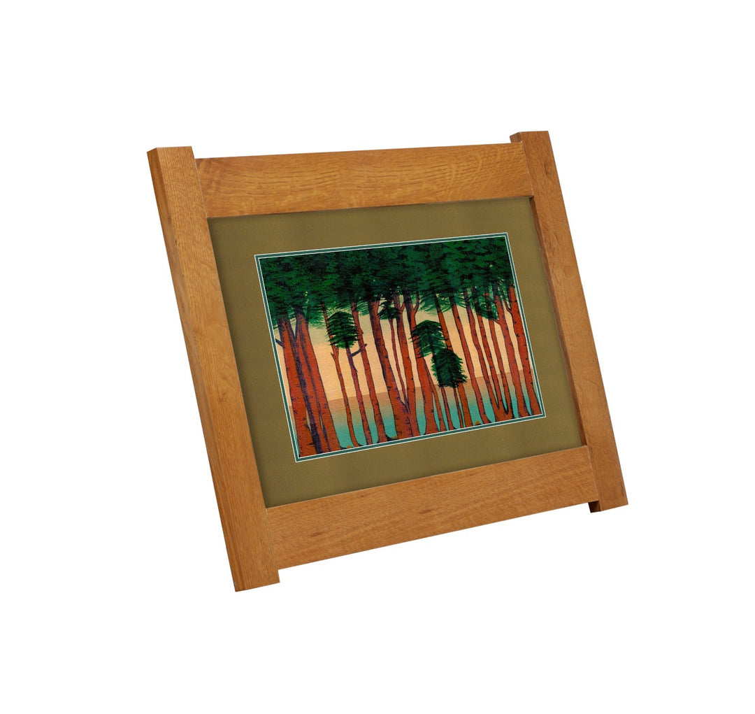 Arts &amp; Crafts Mission Oak Framed Art with Silent Forest Michael&