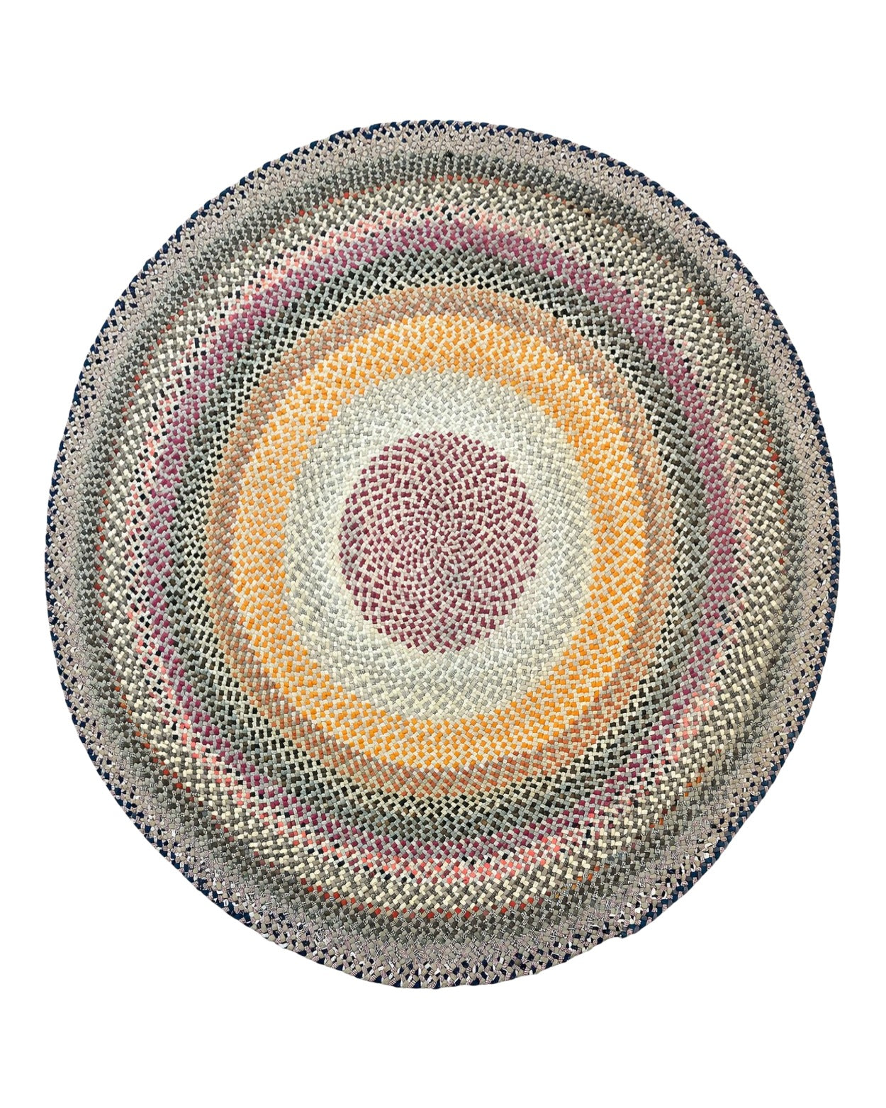 Large American Braided Rug 9x9, Multicolor Vintage Braided Carpet