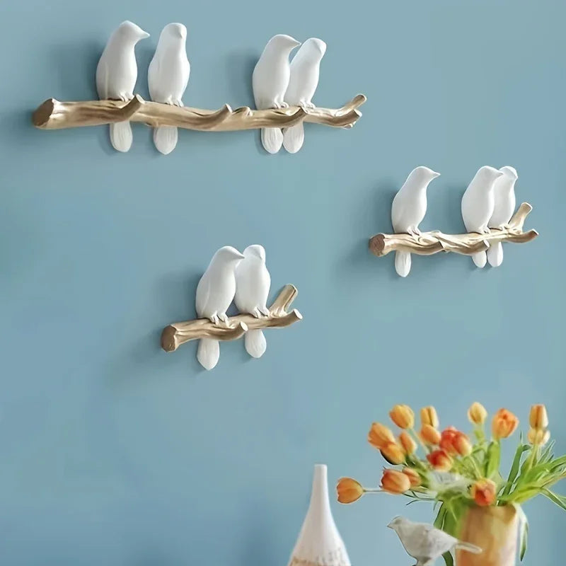 1pc Nordic Bird Design Wall Hook - Stylish Resin Key & Coat Organizer for Entryway, Decorative White Birds on Natural Wood Branch, Modern Home Decor Storage Solution, Bird Decor