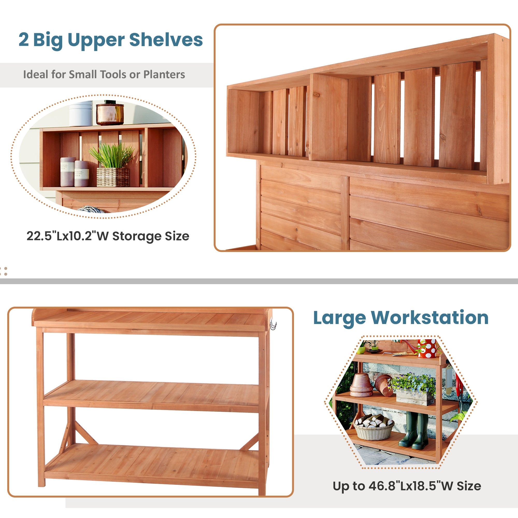 TOPMAX 65" Large Wooden Farmhouse Rustic Outdoor Potting Bench