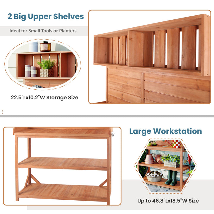 TOPMAX 65" Large Wooden Farmhouse Rustic Outdoor Potting Bench