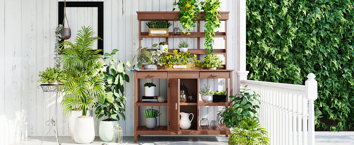 TOPMAX 66" Large Outdoor Farmhouse Wooden Potting Bench