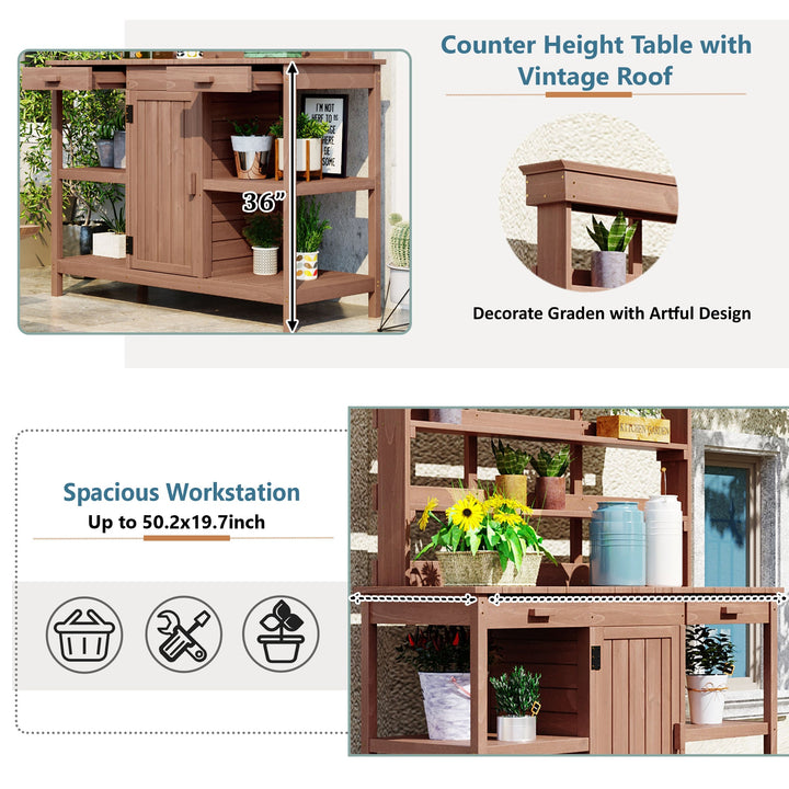 TOPMAX 66" Large Outdoor Farmhouse Wooden Potting Bench