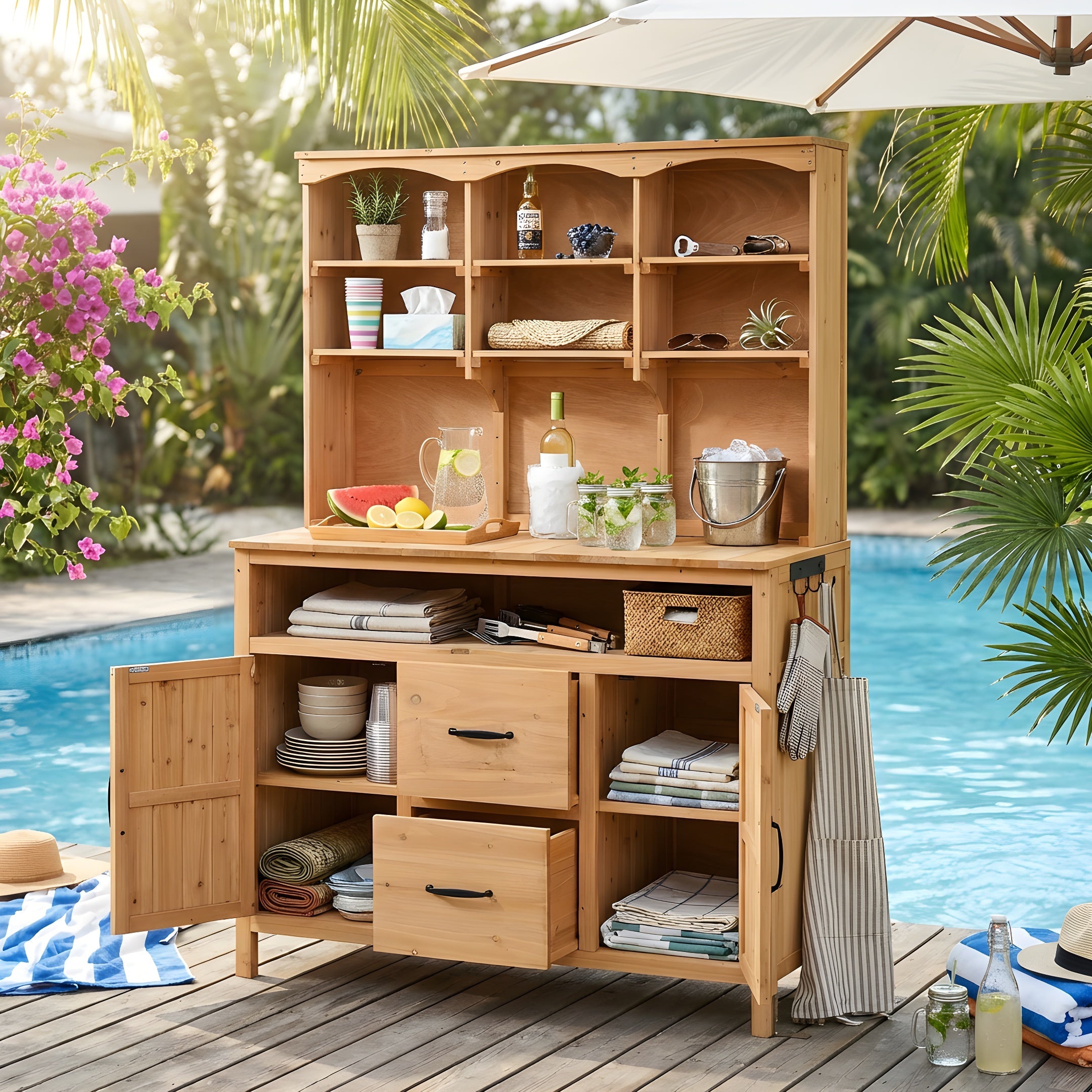 TOPMAX Large Fir Wood Potting Bench