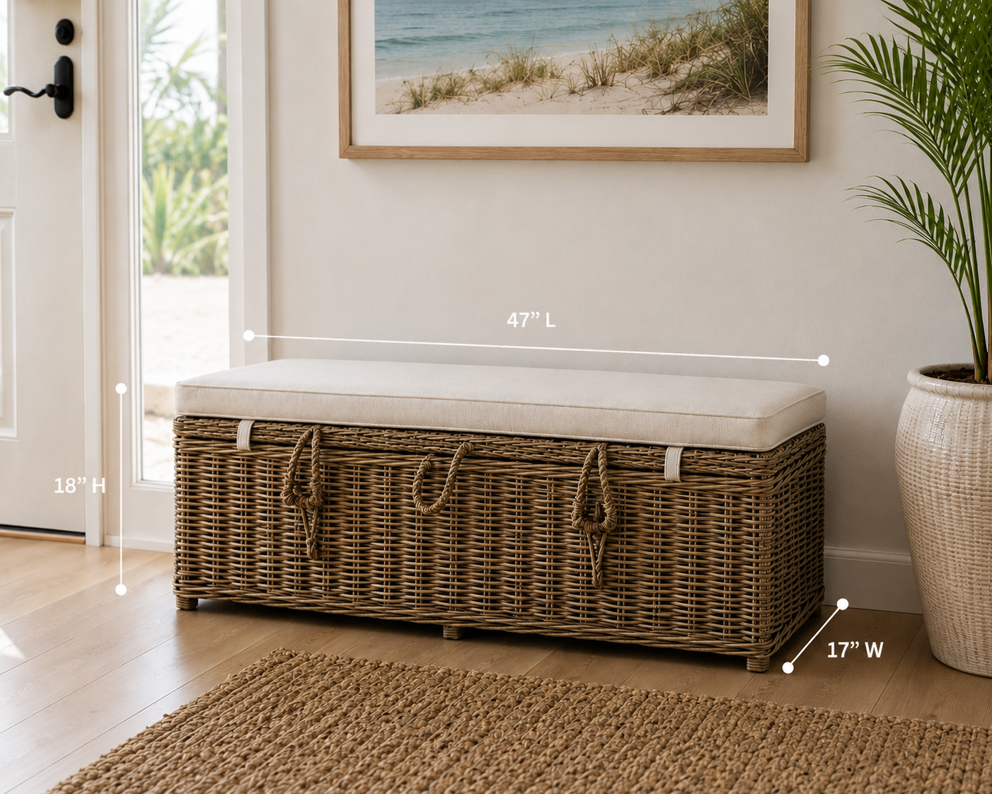 Key Largo Rattan Storage Bench With Cushion