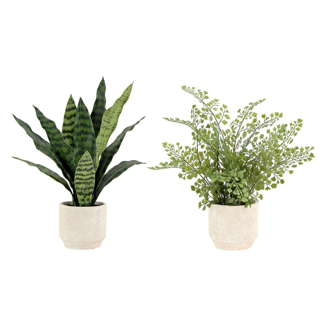 16" Faux Snake Plant &amp; Fern Set