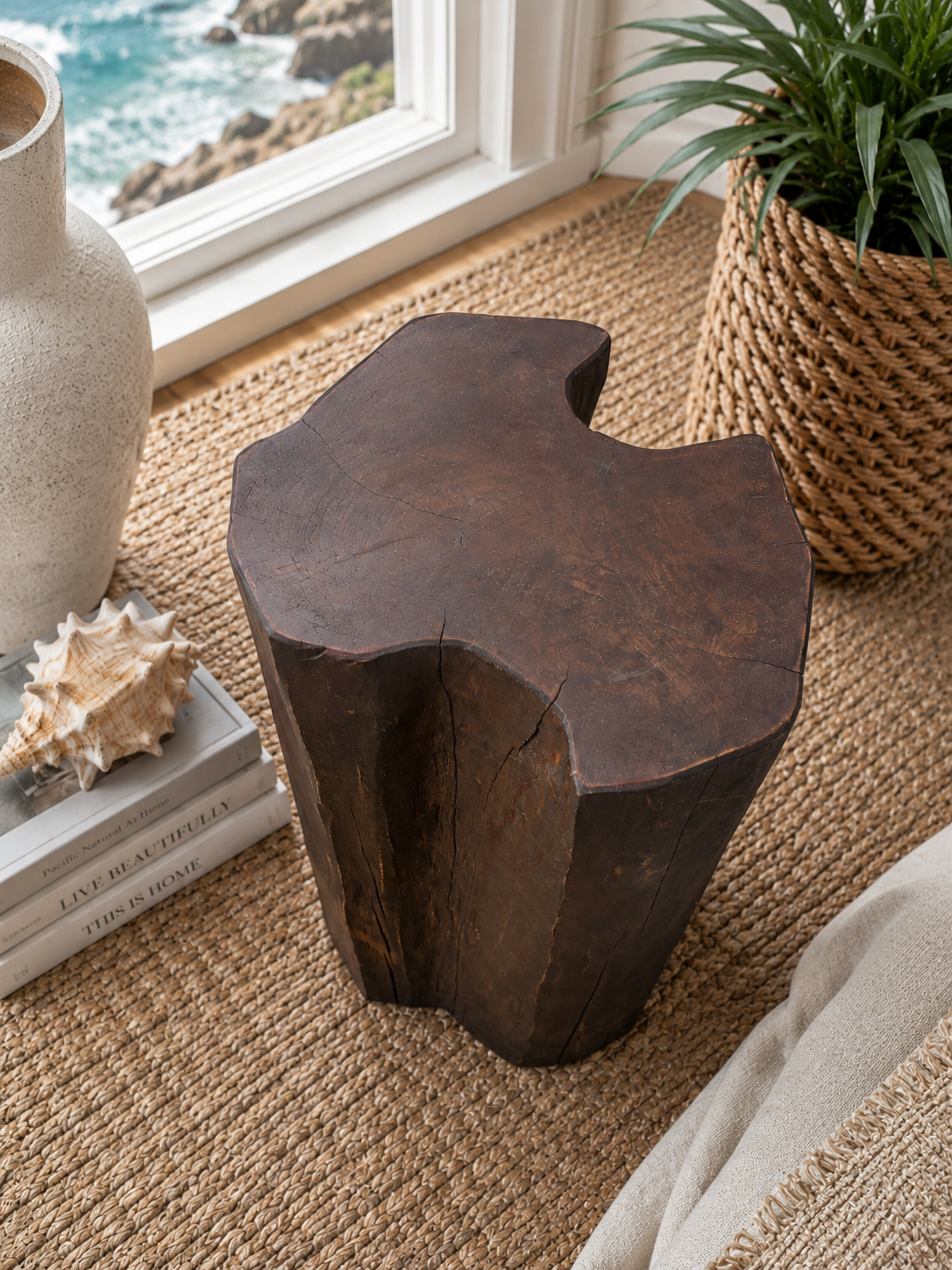 Solid Teak Wood Stump Side Table | Organic Accent Stool | Made in Indonesia