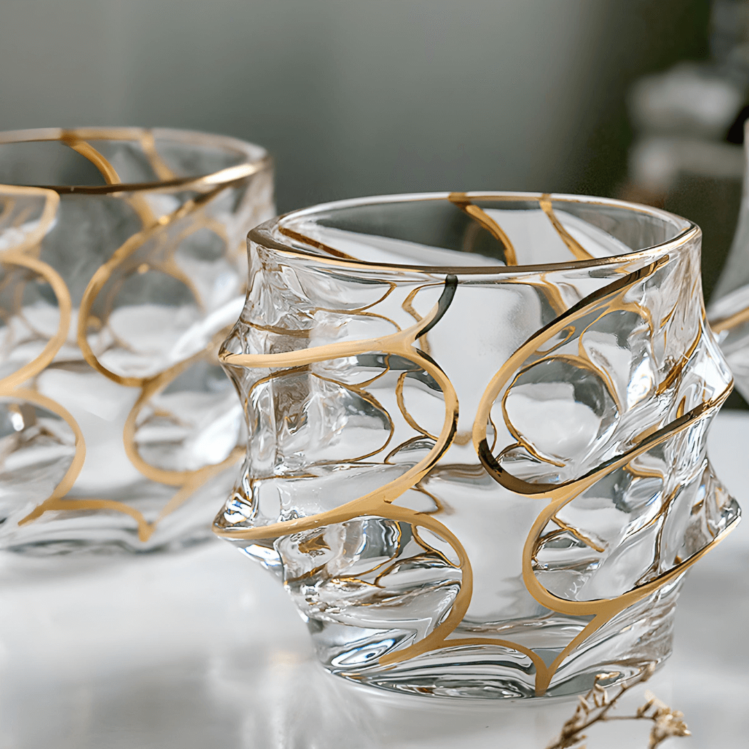 Gold Line Storm Japanese Crystal Whisky Glass