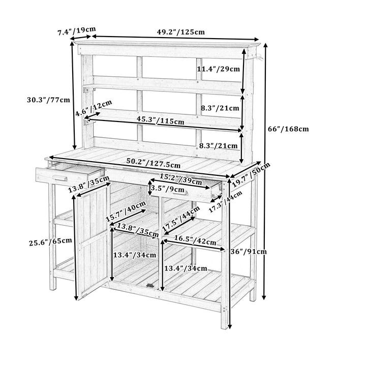TOPMAX 66" Large Outdoor Farmhouse Wooden Potting Bench