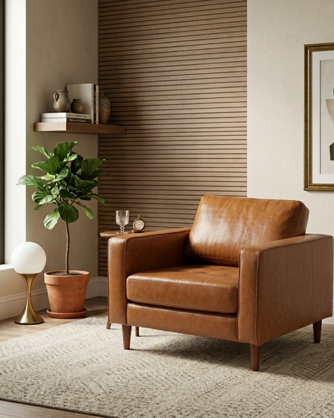 Cosmic Modern Contemporary Leather Armchair- Light Brown