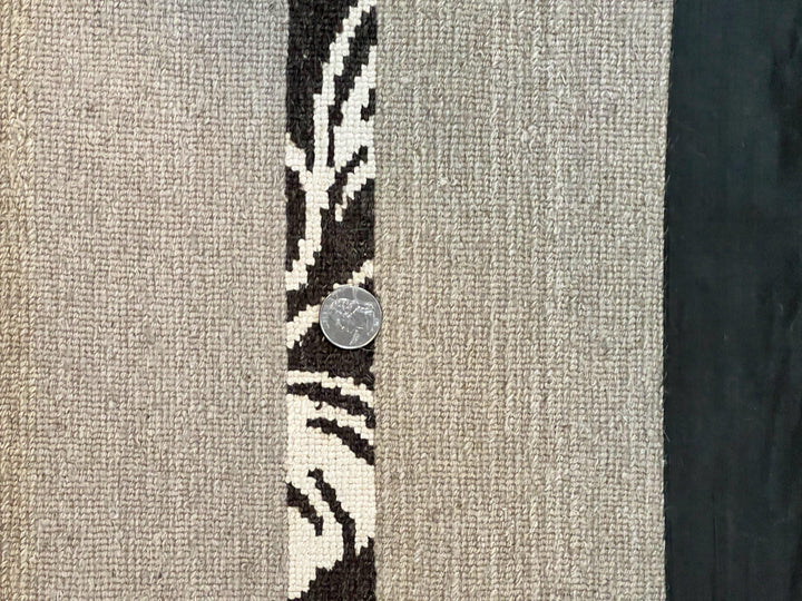Modern Tibetan Nepali Rug 8x12, Stripe Pattern, Wool with Silk Highlights, Handmade, Beige Tan Brown