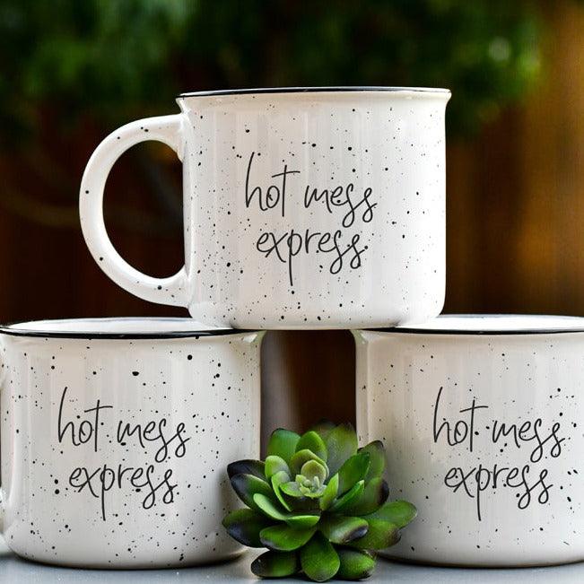 Hot Mess Express Ceramic Coffee Mug 15oz Black Rim Fun Gift for Family &amp; Friends