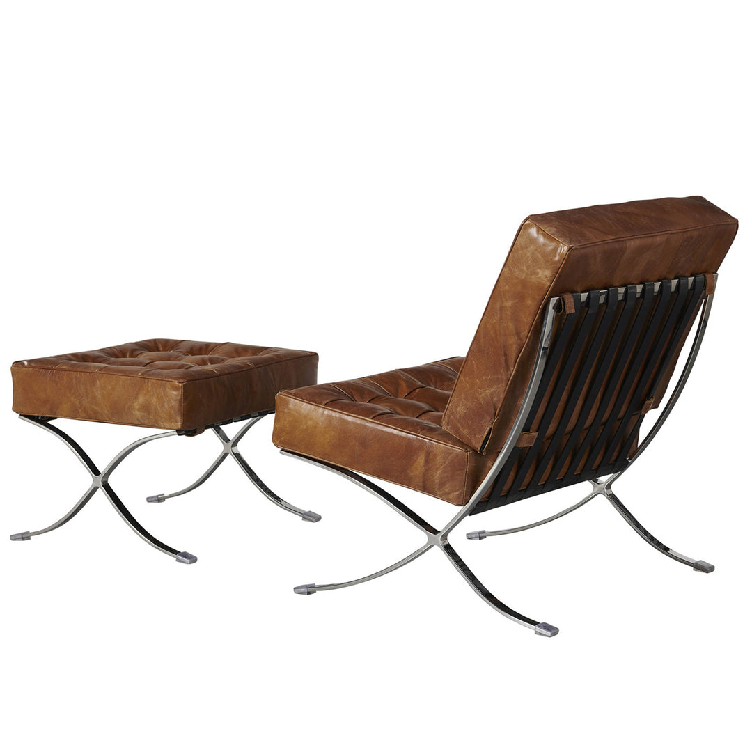 Francisco Modern Curule Style Chair and Ottoman Set - Brown Leather