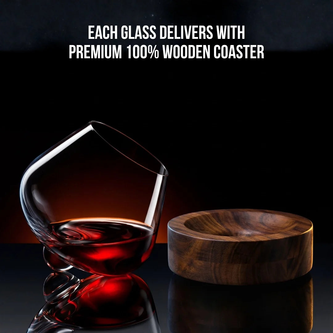 Kami Rotating Crystal Wine Glass &amp; Wooden Coaster