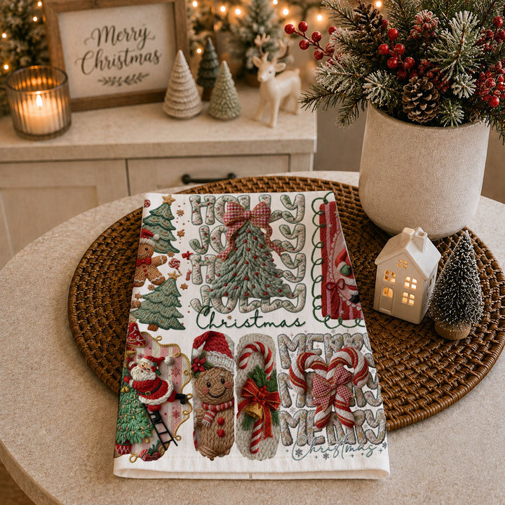 Yarn Christmas Crochet Print Cotton Kitchen Tea Towel Holiday Decor Great Gifts