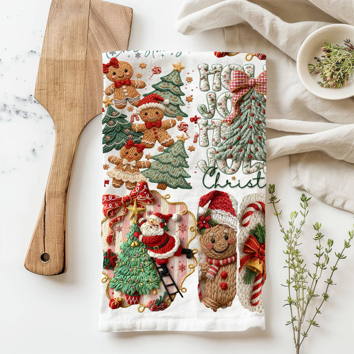 Yarn Christmas Crochet Print Cotton Kitchen Tea Towel Holiday Decor Great Gifts