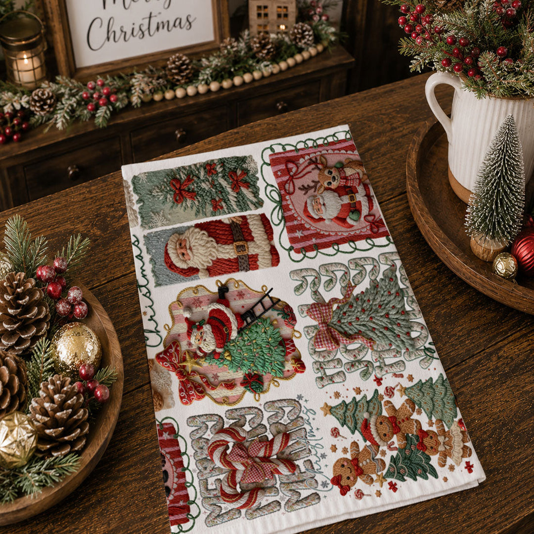 Yarn Christmas Crochet Print Cotton Kitchen Tea Towel Holiday Decor Great Gifts