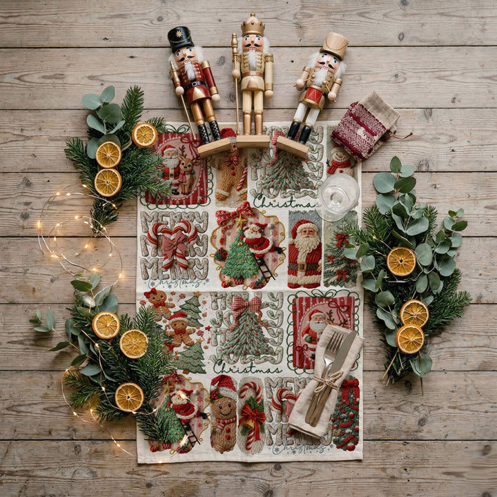 Yarn Christmas Crochet Print Cotton Kitchen Tea Towel Holiday Decor Great Gifts