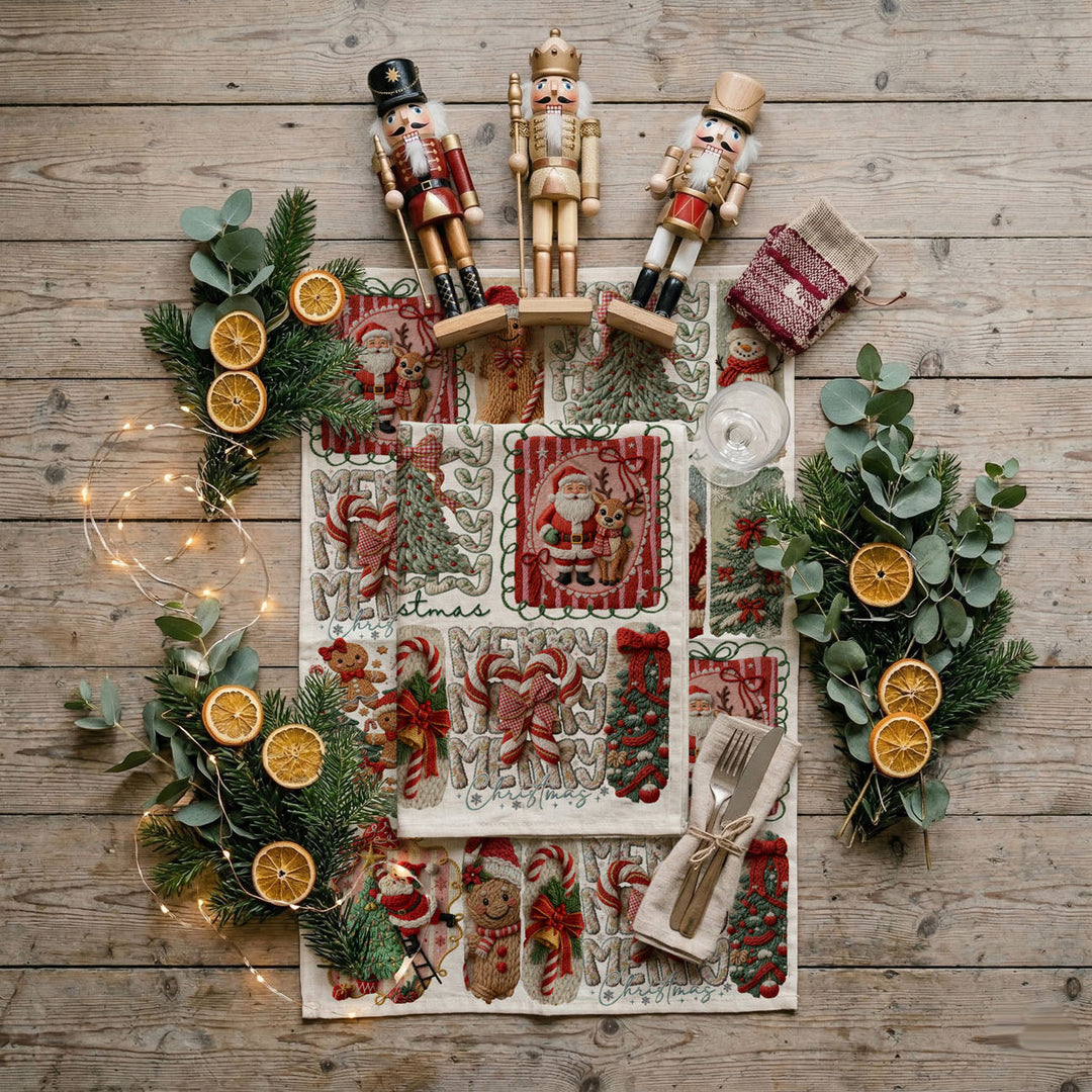 Yarn Christmas Crochet Print Cotton Kitchen Tea Towel Holiday Decor Great Gifts