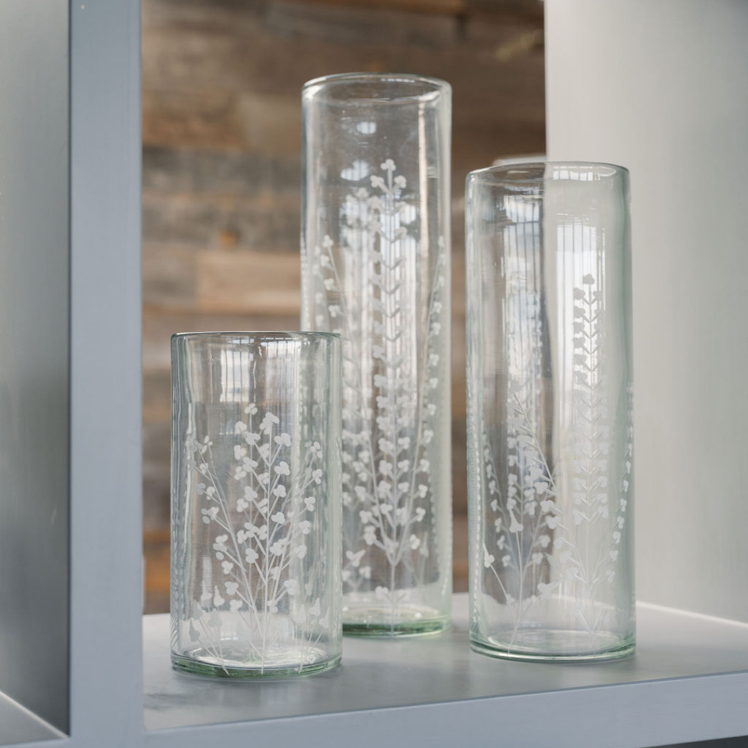 Etched Glass Tall Vases &amp; Candleholders