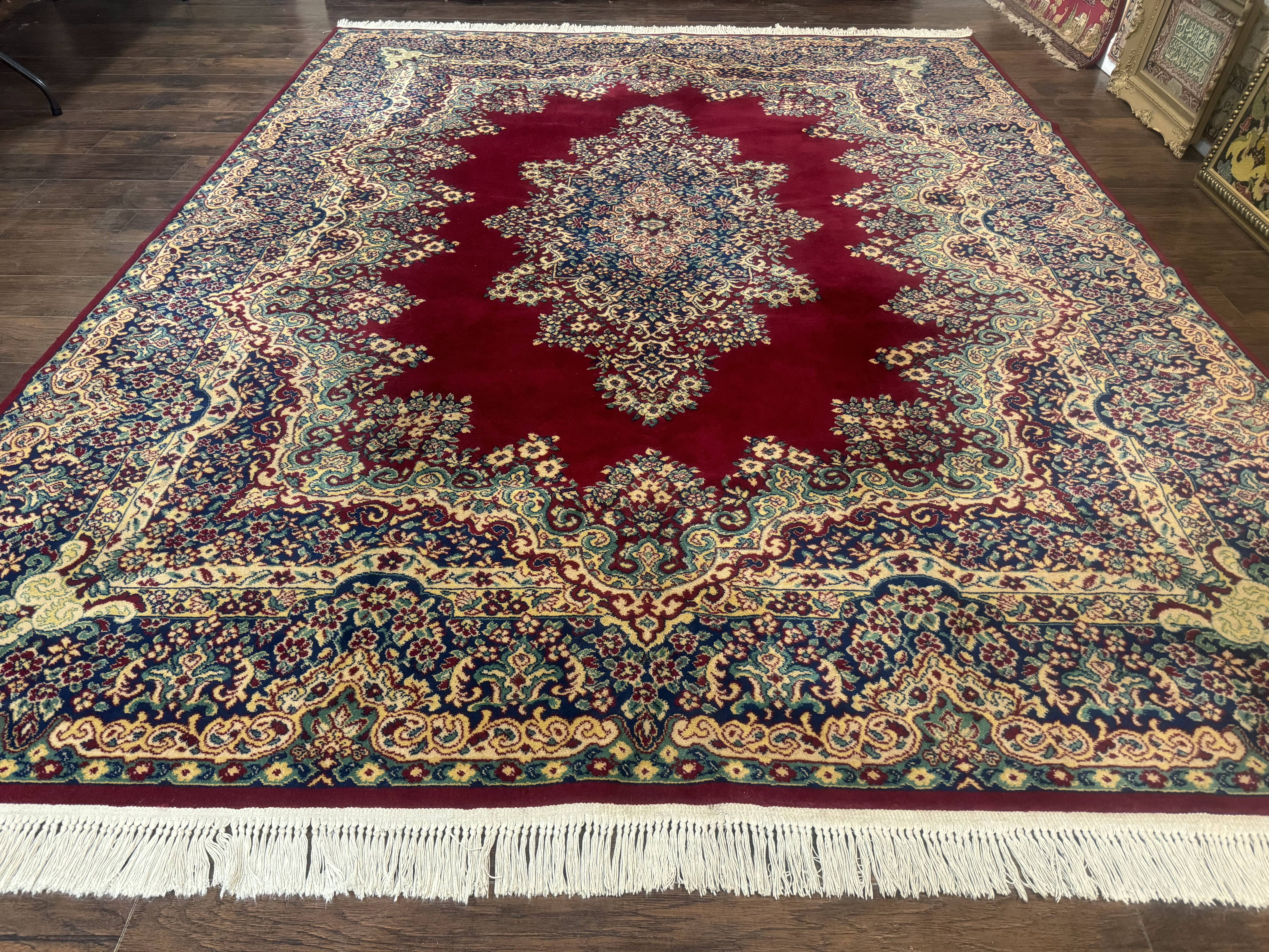 Power Loomed Persian Oriental Rug 9x12, Vintage Wool Pile, Kirman Design