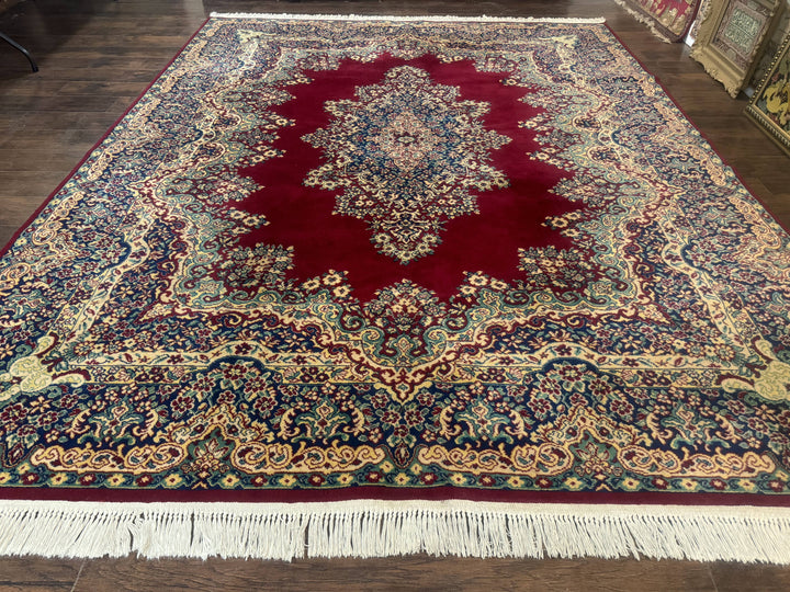 Power Loomed Persian Oriental Rug 9x12, Vintage Wool Pile, Kirman Design