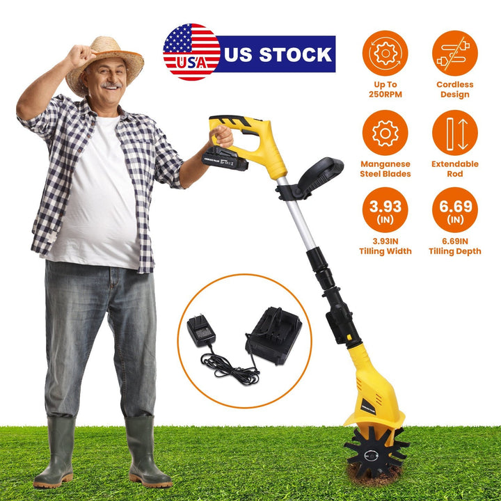 Cordless Electric Garden Tiller Cultivator With 20V Rechargeable Battery 3.93In Width 6.69In Depth 250RPM Max For Garden Yard Farm Lawn