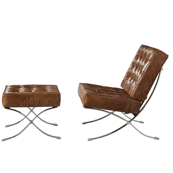 Francisco Modern Curule Style Chair and Ottoman Set - Brown Leather