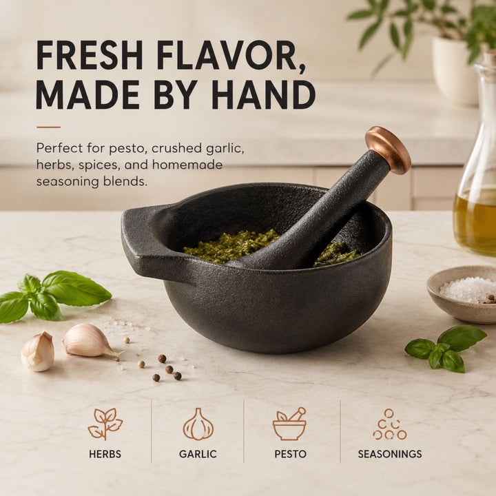 Enameled Cast Iron Mortar &amp; Pestle Set, 2-Cup