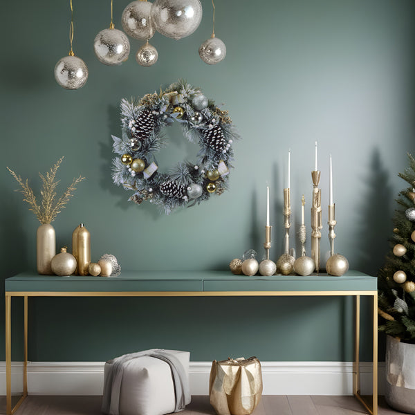 24" Silver &amp; Gold Frosted Fir Wreath