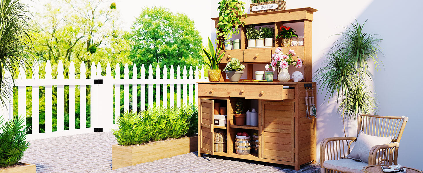 TOPMAX 65.7'' Tall Garden Potting Bench with Hutch