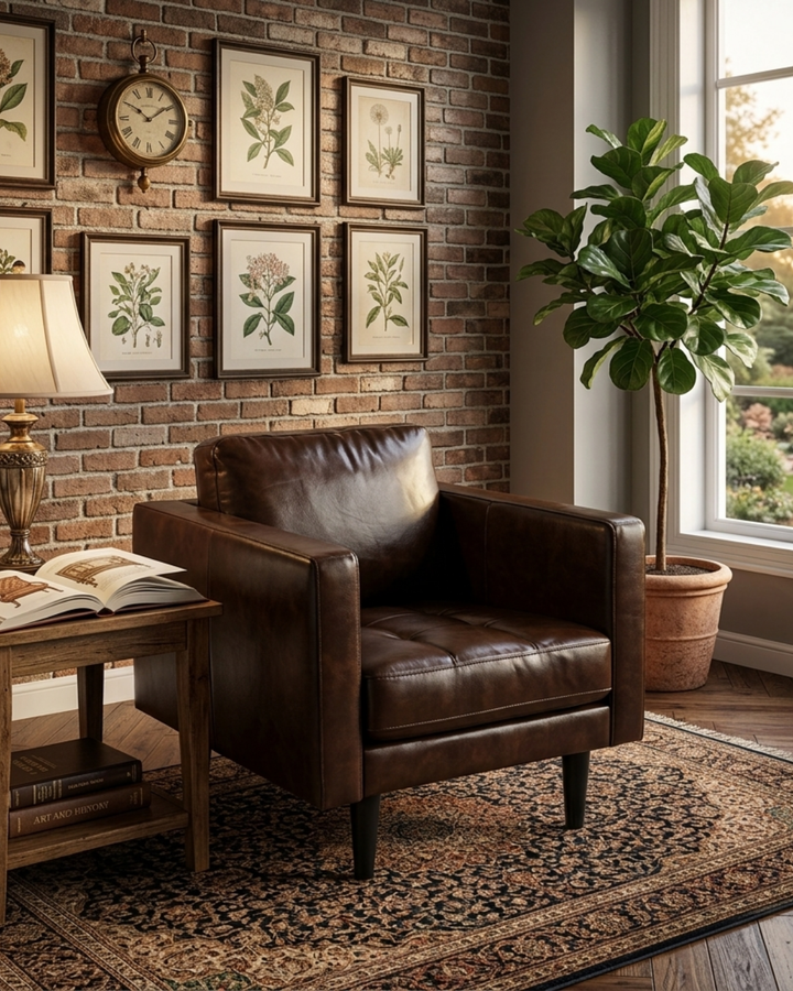 Philippe Top Grain Leather Arm Chair - Chocolate Brown
