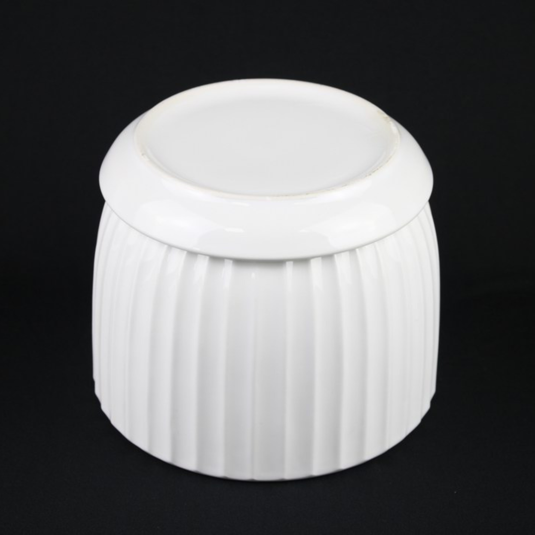 3-Piece White Ceramic Planter Pot Set with Vertical Fluted Design &amp; Matching Saucers