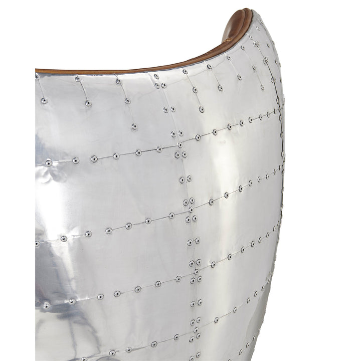 Cruz Modern Egg Chair - Brown Leather and Metal Spitfire Shell