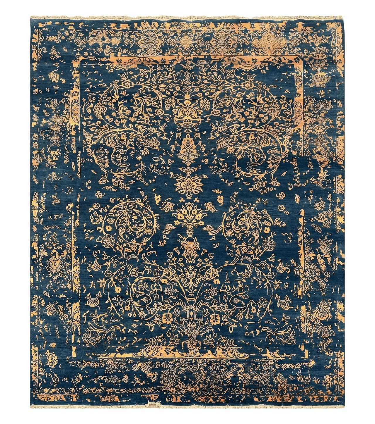 Area Rug 8x10 High Quality Handmade Oriental Carpet, Modern Contemporary Rug, Rug for Living Room, Wool Rug, Blue and Gold, Pakistani Rug