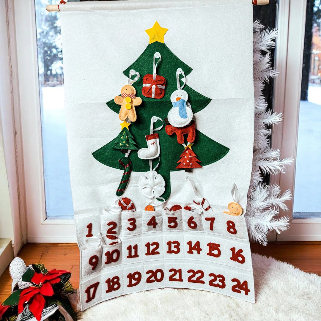 Felt Christmas Advent Calendar Reusable Holiday Countdown Decor Fun Holiday Gift