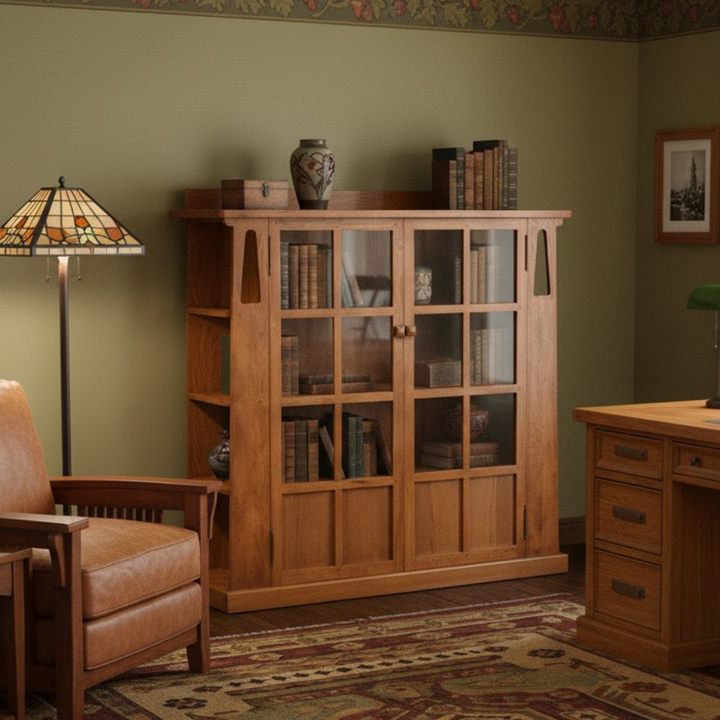 Mission Double Door Bookcase with Side Shelves - Michael&