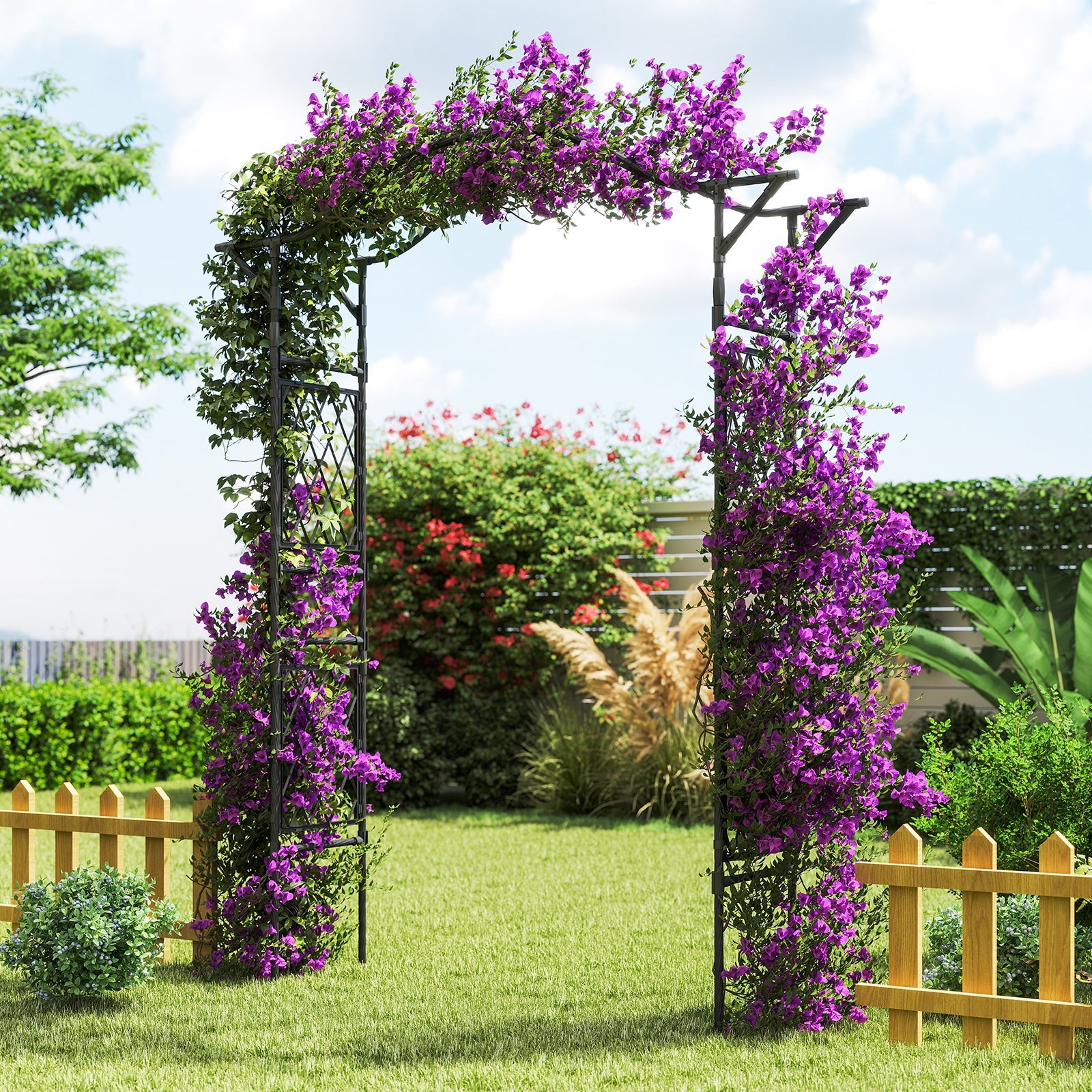 67 x 83 Inch Garden Arch Trellis Metal Pergola Arbor for Climbing Plants-Black