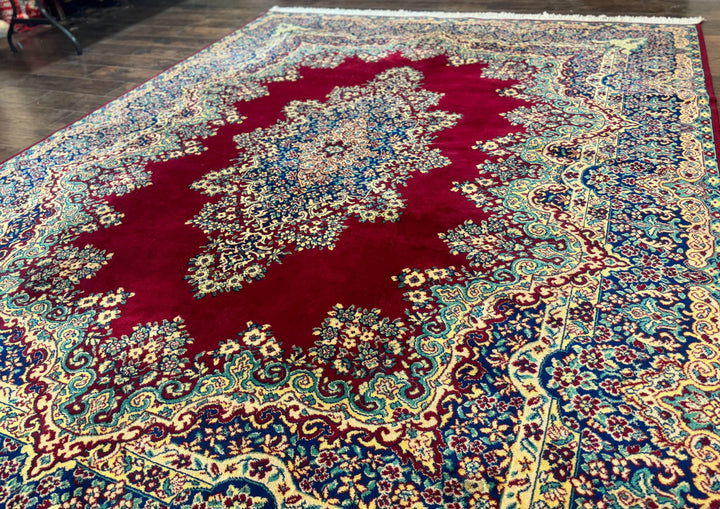 Power Loomed Persian Oriental Rug 9x12, Vintage Wool Pile, Kirman Design